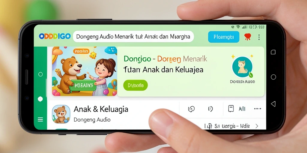 Tampilan antarmuka ODDIGO yang menarik untuk mendengarkan Dongeng Audio.