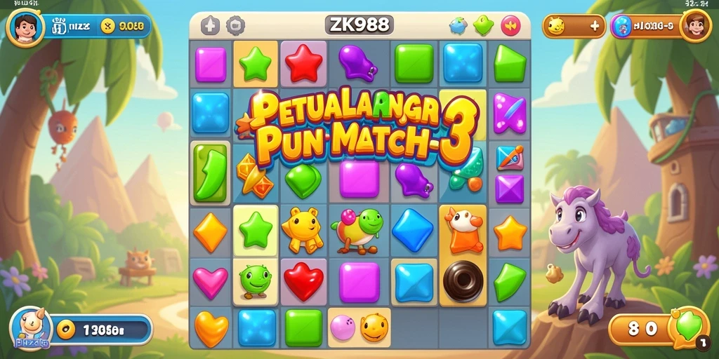 Tampilan antarmuka ZK988 yang menarik dan intuitif untuk Puzzle Match-3.